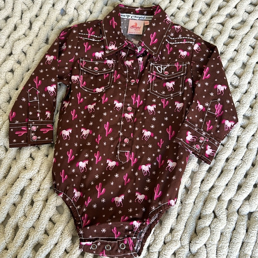 Pink and brown cowgirl onesie